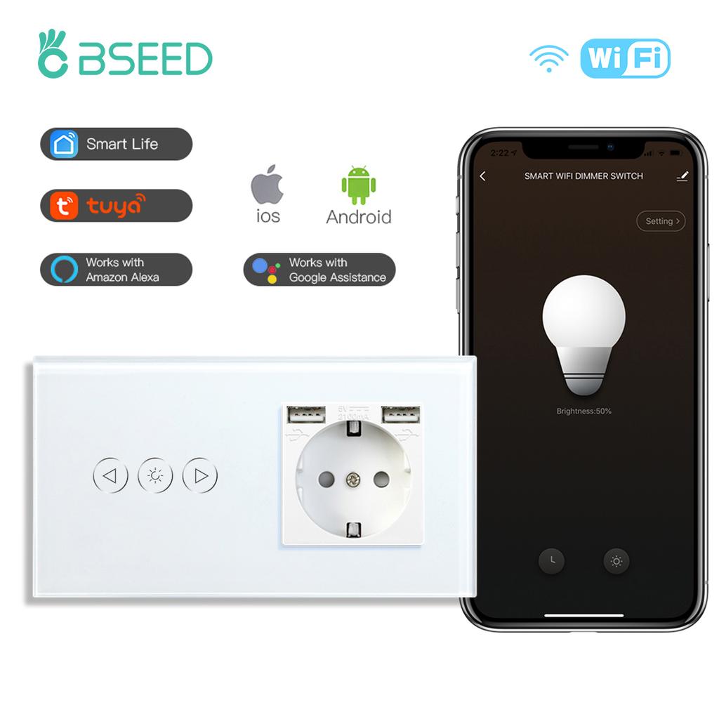 BSEED Wifi Stmívací Spínače 1pólový Chytrý Dotykový Spínač Nahoru Dolů Tuya Smart Life Aplikace Alexa S EU Zásuvkou USB Porty Type-c