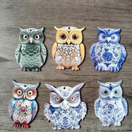 10Pcs Chinese Style Owl Hanging Ornament Farmhouse Rustic Handmade Wooden Owl Decoration Christmas Tree 2D Flat Bird Hanging Decor