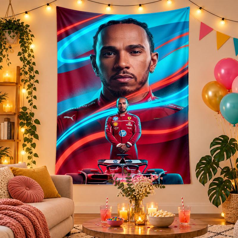 Polyester Wall Tapestry with Lewis Hamilton Design, Decorative Hanging for Bedroom Living Room Dorm
