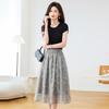Women's Elegant Gray Floral Chiffon A-Line Midi Skirt