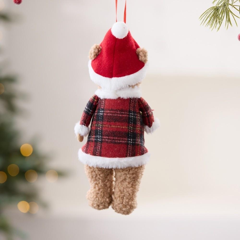 Holiday Props Cartoon Christmas Bear Pendant Handmade Cute Plush Animals Doll Toy with Hat Bear Hanging Ornaments Party Favors