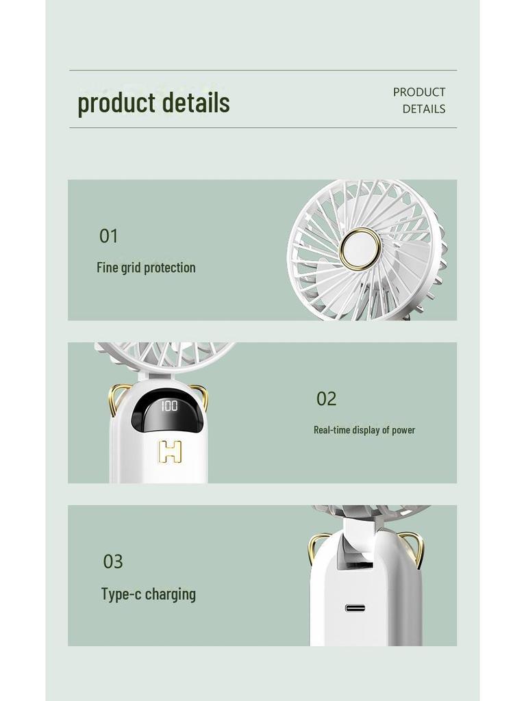 Ventilatore Portatile Pieghevole con Display Digitale 2025 - Silenzioso, Ricaricabile USB, per Uso su Scrivania, Portatile o da Collo