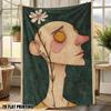 Surreal Art Face with Daisy Fleece Blanket Abstract Portrait Design Soft Cozy Throw Home Decor for Living Room or Bedroom Gift