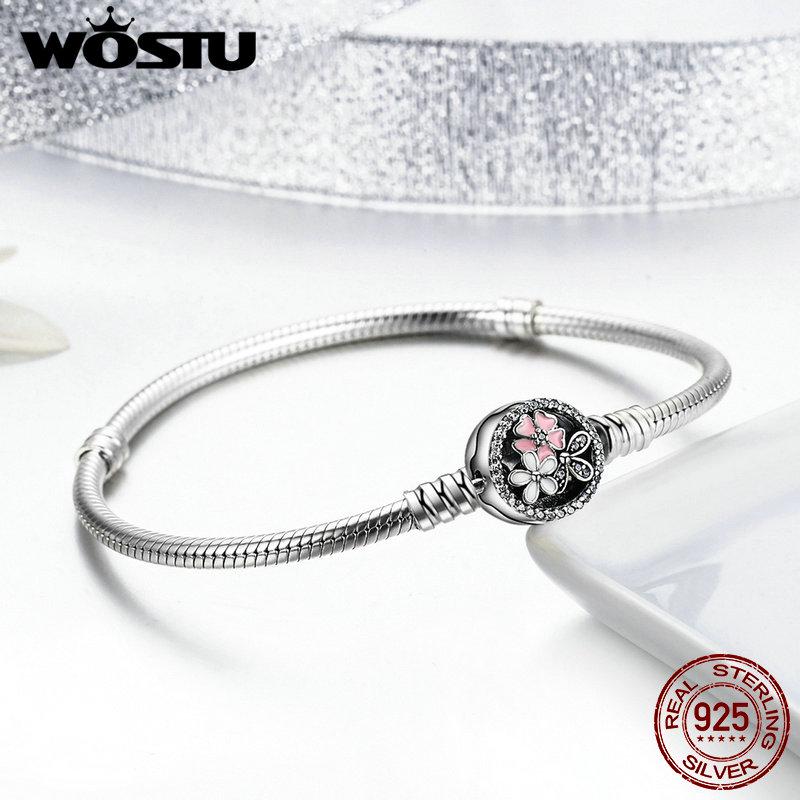 WOSTU 100% 925 Silver Poetic Blooms Bracelet & Bangles For Women Fit DIY Charms Beads Original Jewelry Gift FBS919