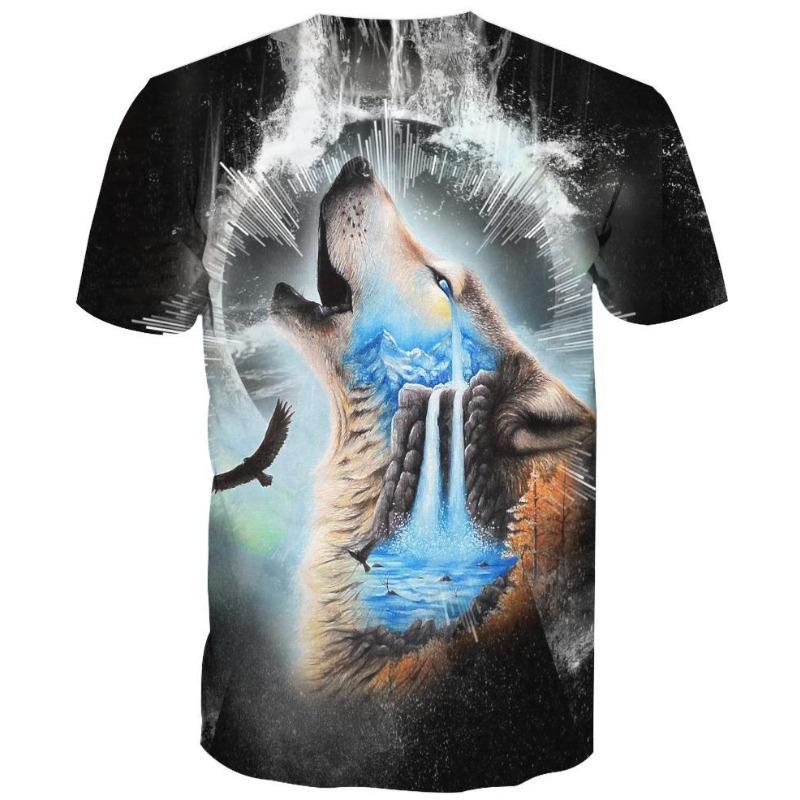 Men's 3D Printed T-Shirt Short Animal Wolf Print Sleeve O-Neck Pullover casual top