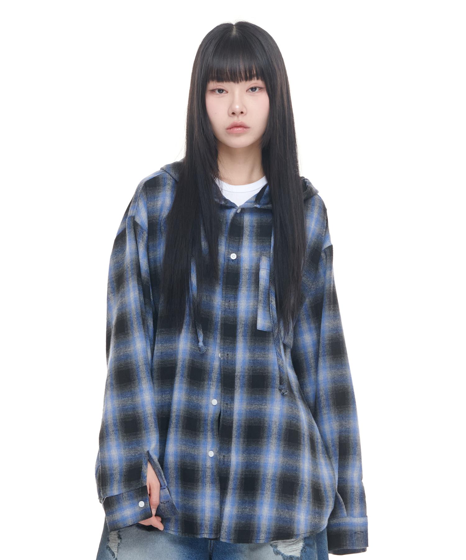 Row Lab Tartan Check Hoodie - Blue M