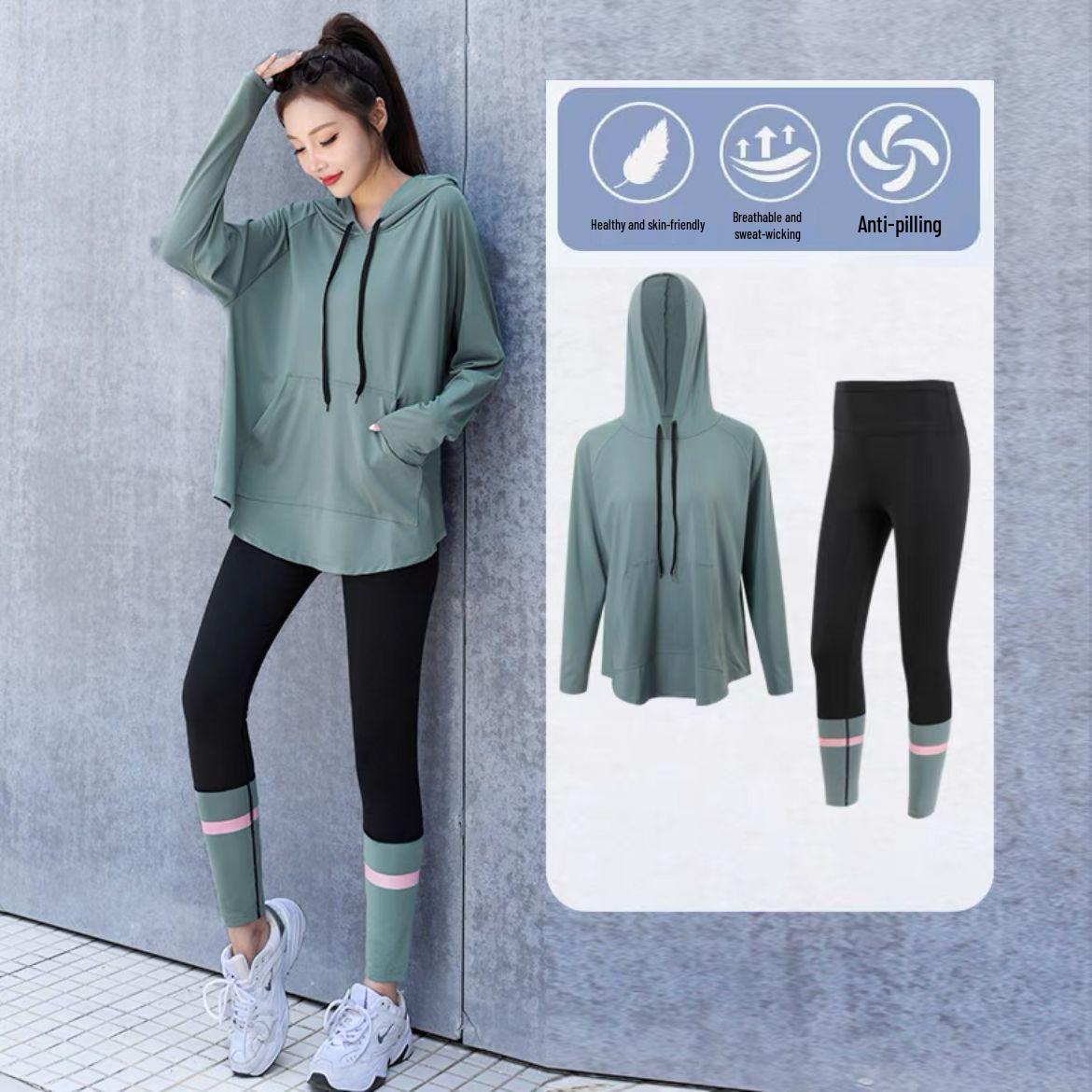 

2024 Высококачественный женский спортивный костюм-двойка для йоги и пилатеса - Идеально подходит для осенних утренних пробежек M for 80-105 jin