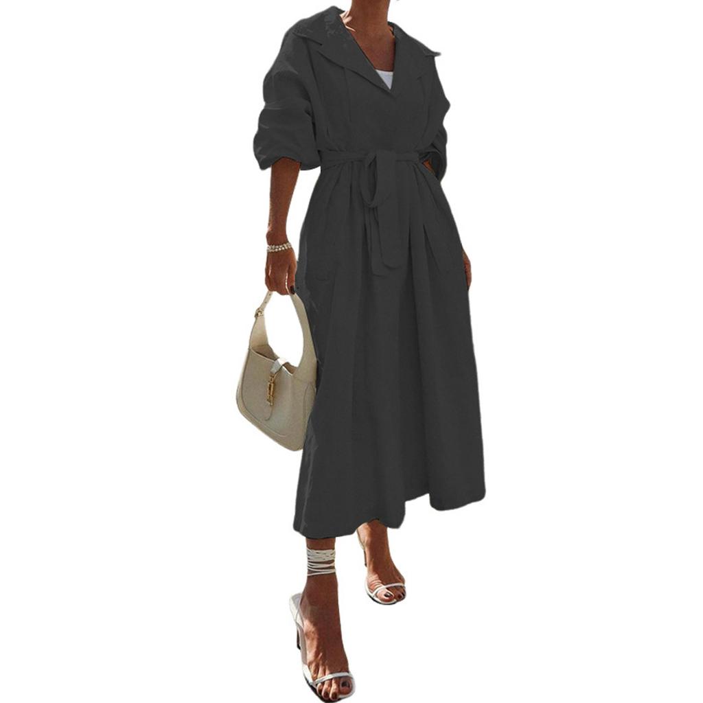 2025 Autumn/Winter New Collection, Women's Clothing, Fashionable Style, Long Sleeve, Solid Color, Medium To Long Length, Windbreaker Coat