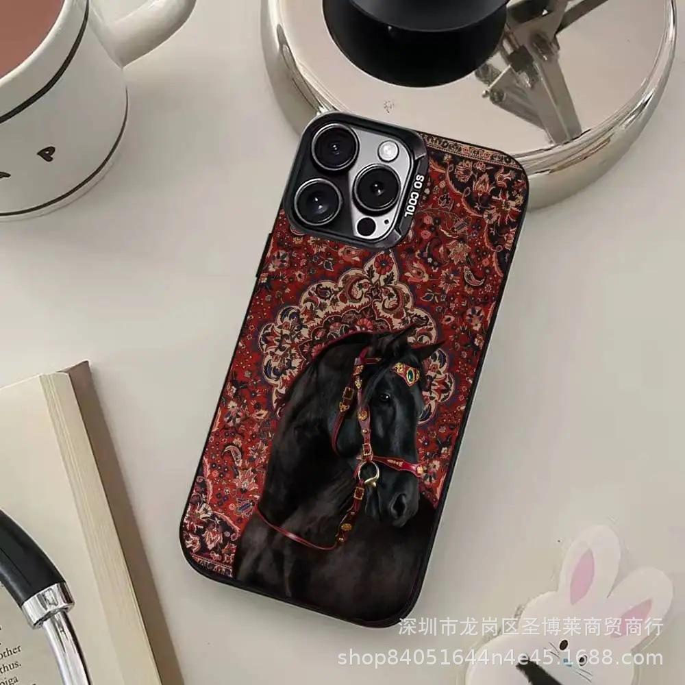 Retro dark horse for Apple 15 colored silver iPhone14promax creative 13/11 matte 16 protective case 17