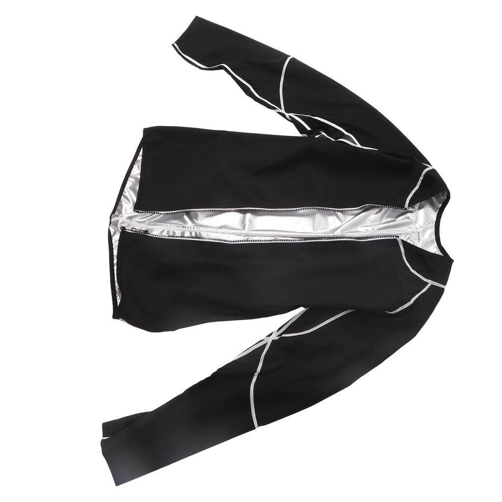 Sauna Jacket Zipper Body Shaping Rapid Thermal Cycling Elastic Sweat Sauna Jacket for Exercising Silver Inner with Long
