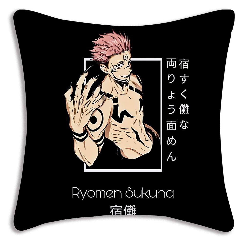 Hot Anime Jujutsu Kaisen Pillow Covers Cartoon Sofa Decorative Home Double-Sided Printing Short Plush Cute Cushion Cover