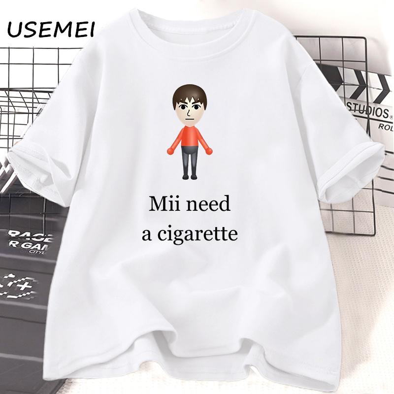 Mii Need A Cigarette Retro T Shirt Women Men Funny Weird Offensive Humor T-shirt Loose Design Lovers Casual Short Sleeved Tshirt