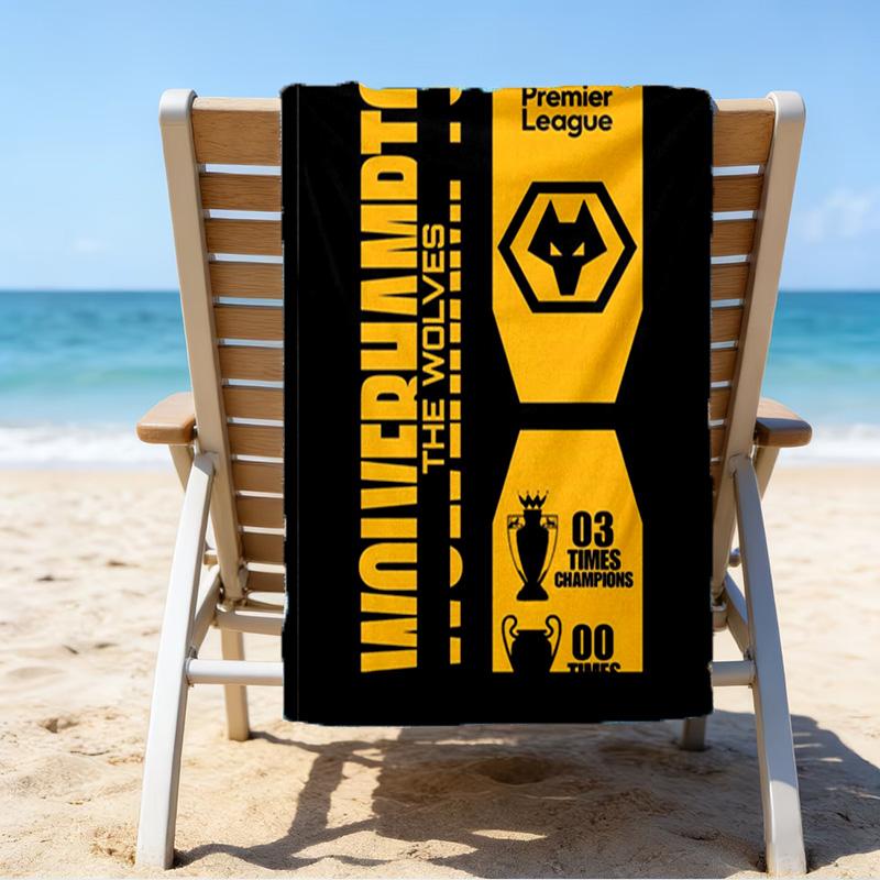 Asciugamano da Spiaggia Stampato con Emblema Wolves Football Club, Microfibra Super Morbida, Regalo Perfetto Compleanno, per Piscina, Spiaggia, Viaggio, per famiglia e amici
