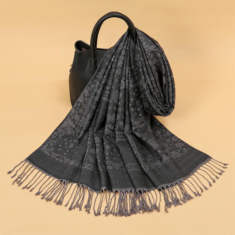 Ethnic Style Tassel Blanket Thick Pashmina  Winter Warm Shawl Wrap Cashmere Jacquard Scarf Women Neckerchief Poncho Stoles