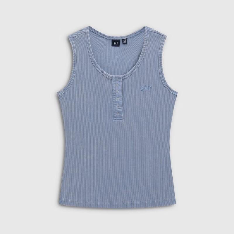 GAP Women's Logo Embroidered Rib Knit Henley Vest