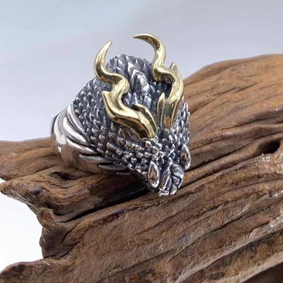 Adjustable Open Ring Men Women Sterling Dragon Snake Design Vintage Geometric Band Retro Style Jewelry