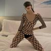 Open Crotch Jacquard Fishnet Bodysuit Set with Tearable Stockings
