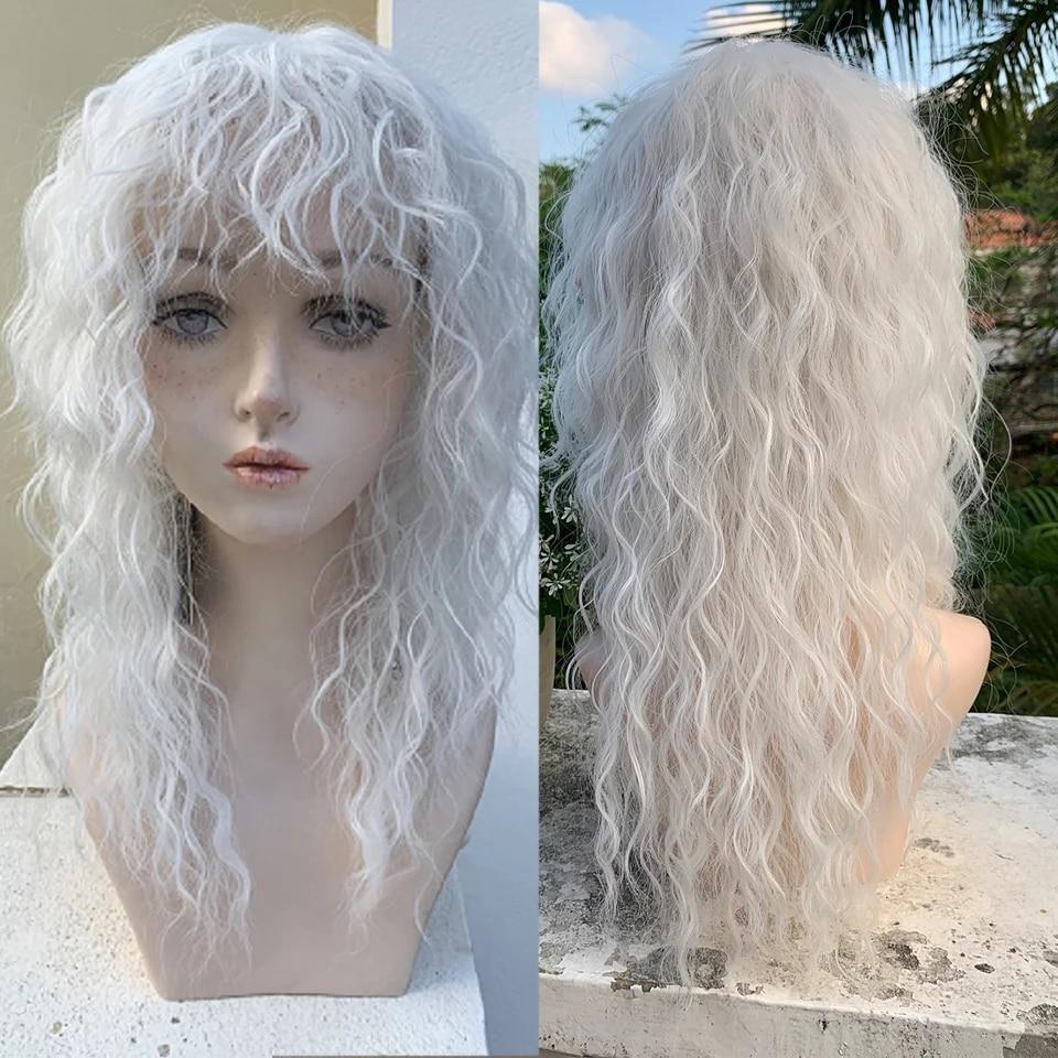 Dlouhá kudrnatá syntetická paruka se středovou ofinou tmavě hnědá paruka z přírodních kudrnatých vlasů ženská Cosplay paruka paruka z tepelně odolných vláken