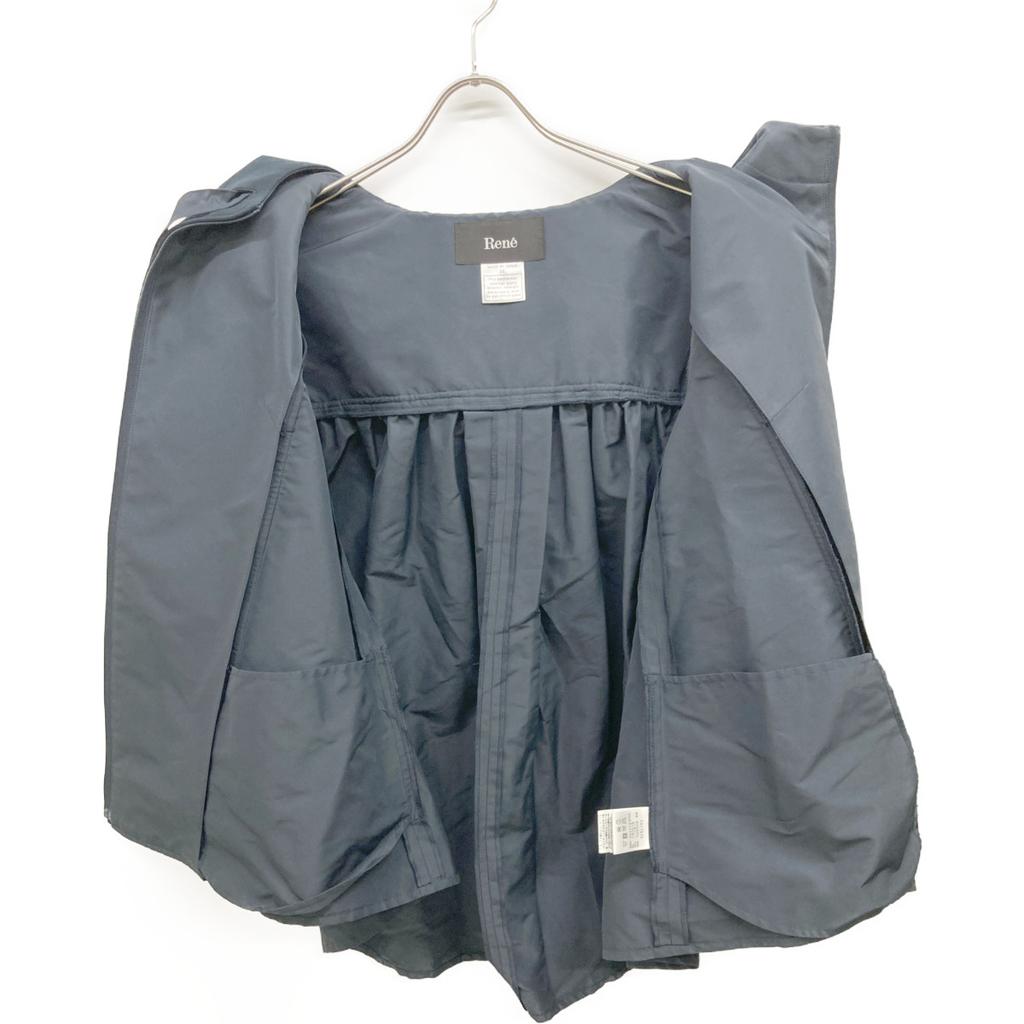 Rene 5417920 Navy Rayon Blend Coated Pearl Contrast Bag Gather Hooded Blouson Jacket 38 NavyUsed