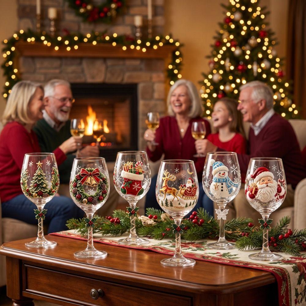 Glassware Santa Claus Christmas Wine Glass Elk Transparent Glass Goblet Snowman 3D Creative Tall Glass Christmas