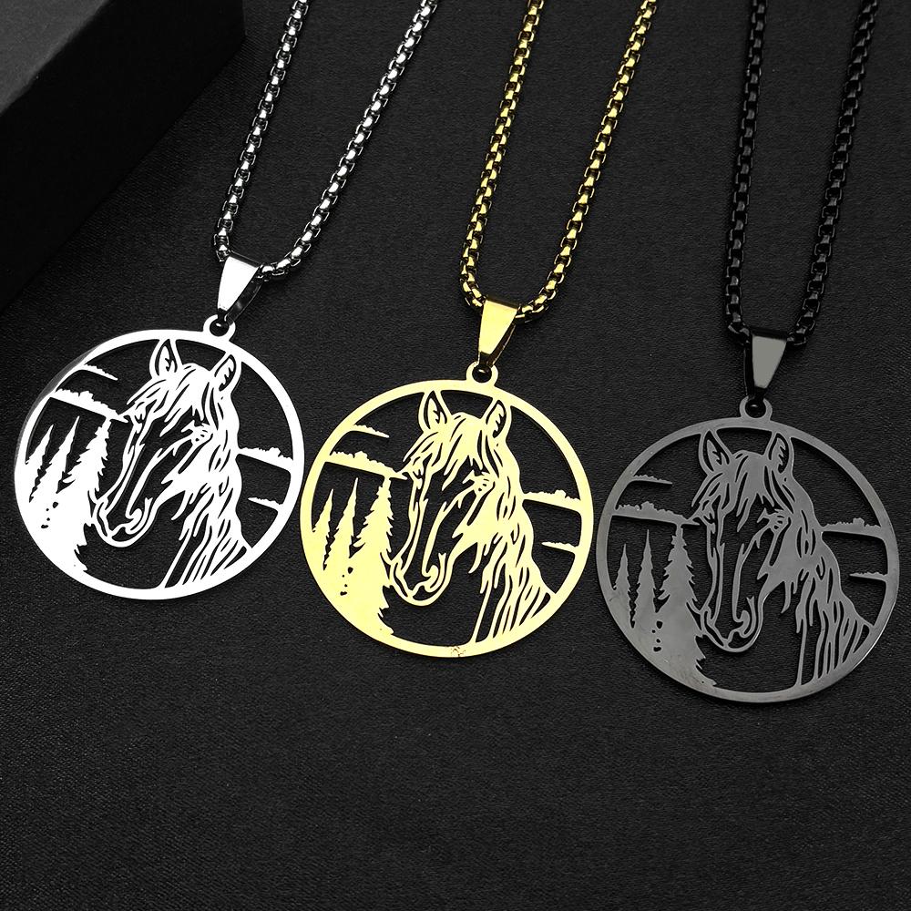 Horse Head Necklace For Women Men Stainless Steel Silver Color Pendant Chain Jewelry Gifts Animal Lover