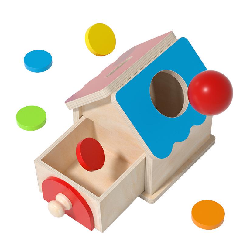 Montessori Wooden Drawer Box Early Education Textile Drum Pressure Ball and Puzzle Toys for Kindergarten