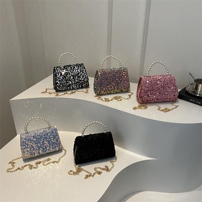 Fashionable High-end Sequin Handheld Small Square Bag for Women's New Chain Shoulder Bag Fashionable Simple Small Square Bag