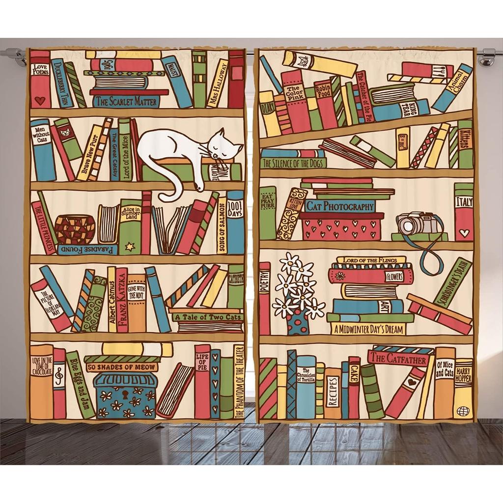 Tende Libreria Libreria Vintage Stampate Digitalmente 3D Soggiorno Camera da Letto Retrò Biblioteca Tende per Finestre Decorazione Casa Personalizzato