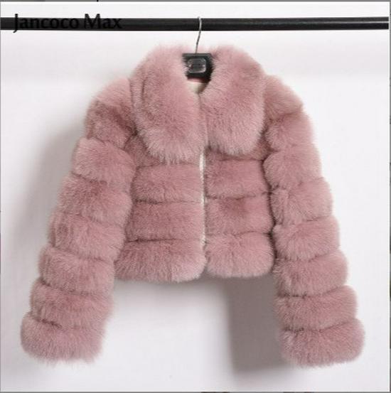 Cappotto da donna in finta pelliccia di volpe europea, Patchwork, Manica lunga
