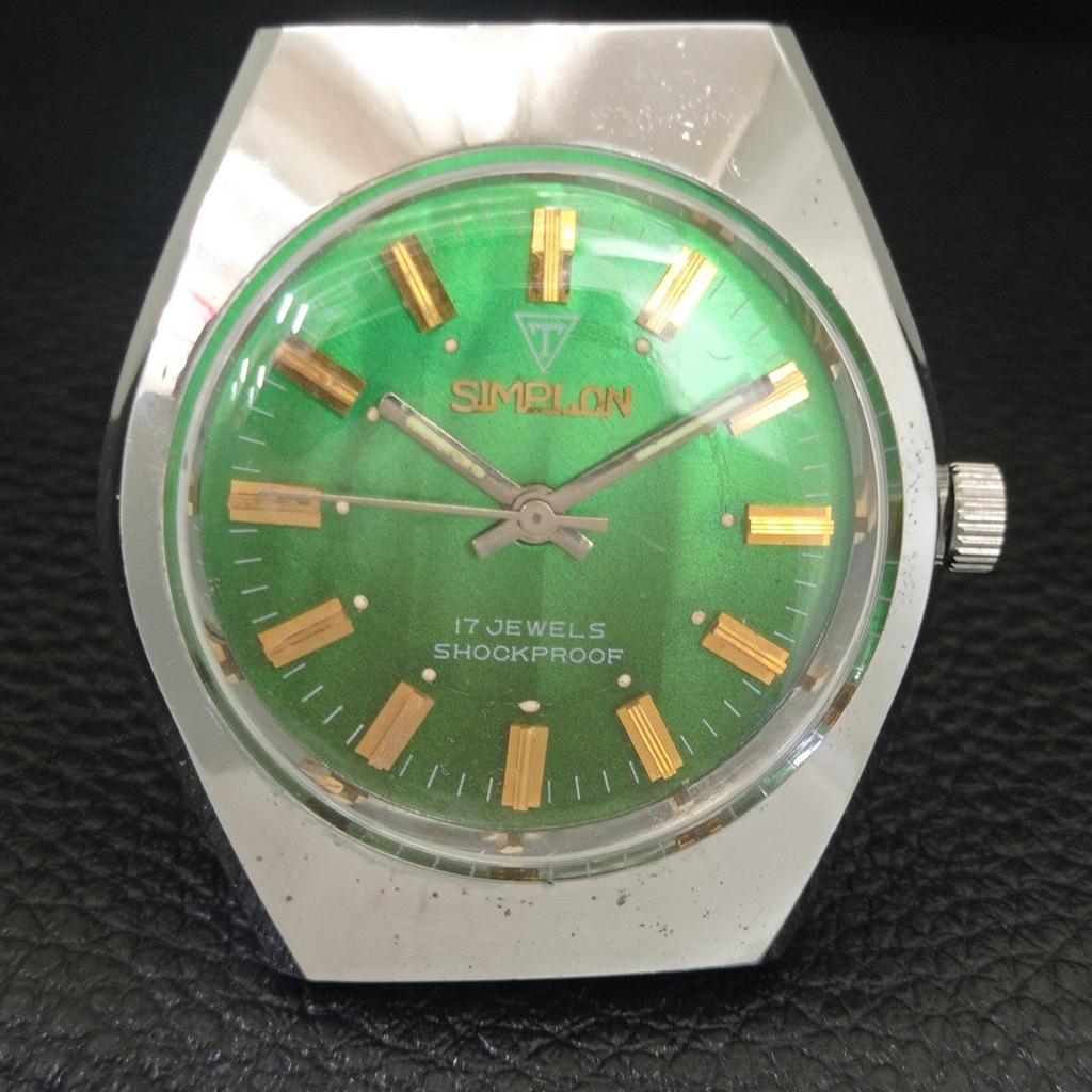 VINTAGE SIMPLON HAND-WINDING SWISS MENS REFURBISHED GREEN DIAL WATCH A704625-1