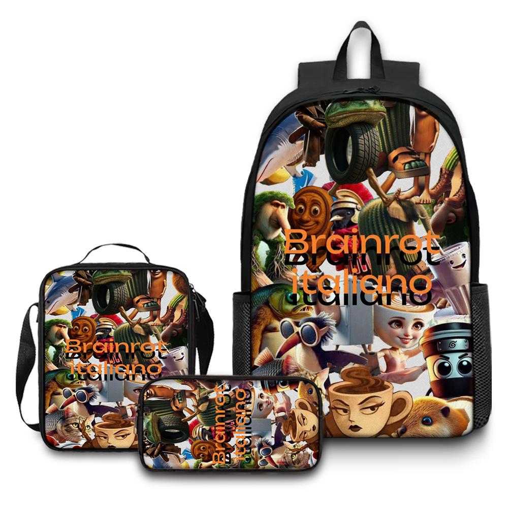 Printed Backpack Wooden Stick Man Shanhaijing School Bag Pencil Case