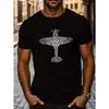 European Size Text Airplane Print Short Sleeve Tees For Men, Casual Crew Neck T-Shirt, Comfortable Breathable T-shirt