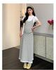 2026 Summer Casual Maternity Two-Piece Set: Short-Sleeved T-Shirt + Striped Slimming Overalls Skirt