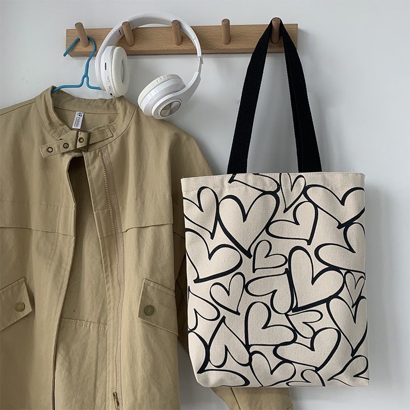 

Сумки-тоут с сердцем для женщин, парусиновая сумка на плечо, студенческая хлопковая ткань, эко-сумка-шоппер, основная сумка Bolsa Feminina