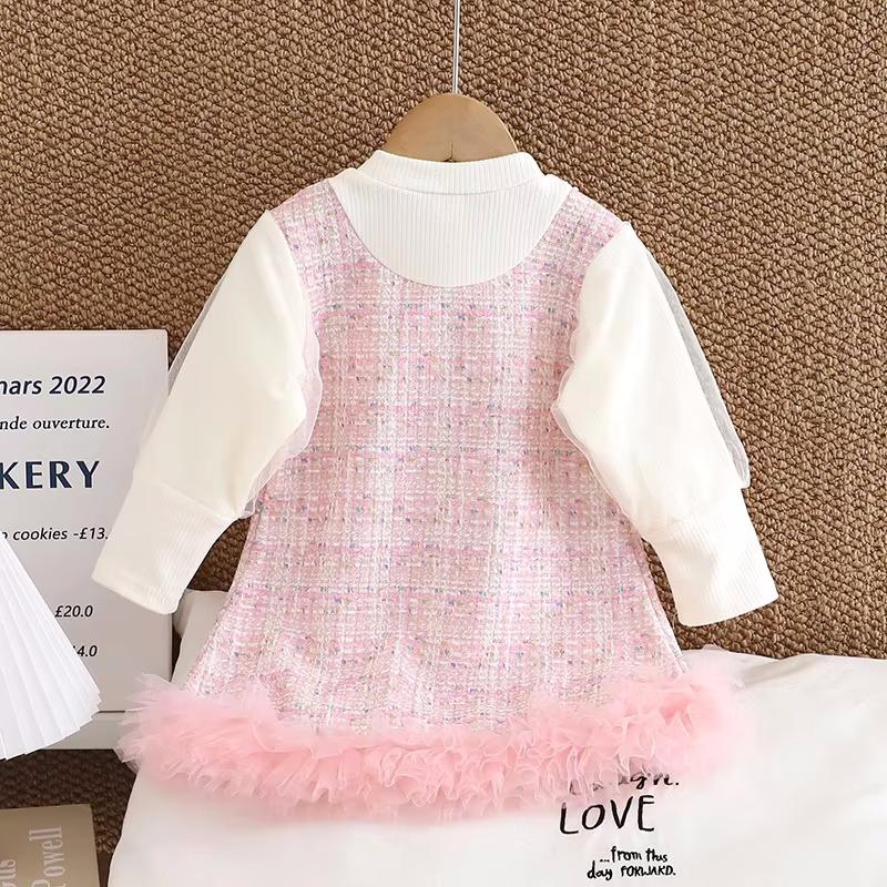 Girls Long Sleeve Princess Dresses Spring Autumn Baby Girls' Clothes 0-3Y Infant Plaid Mesh Patchwork Dress Toddler Sweet Outfit