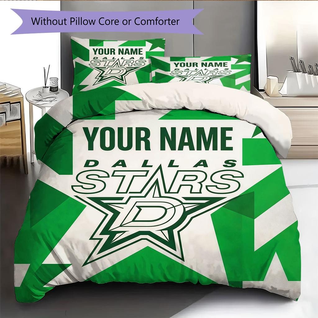 Custom Name,Dallas Stars Pattern Bedding Home Decoration Birthday Gift ( 1 Duvet Cover + 2 Pillowcase, Without Core),fan Merchandise.