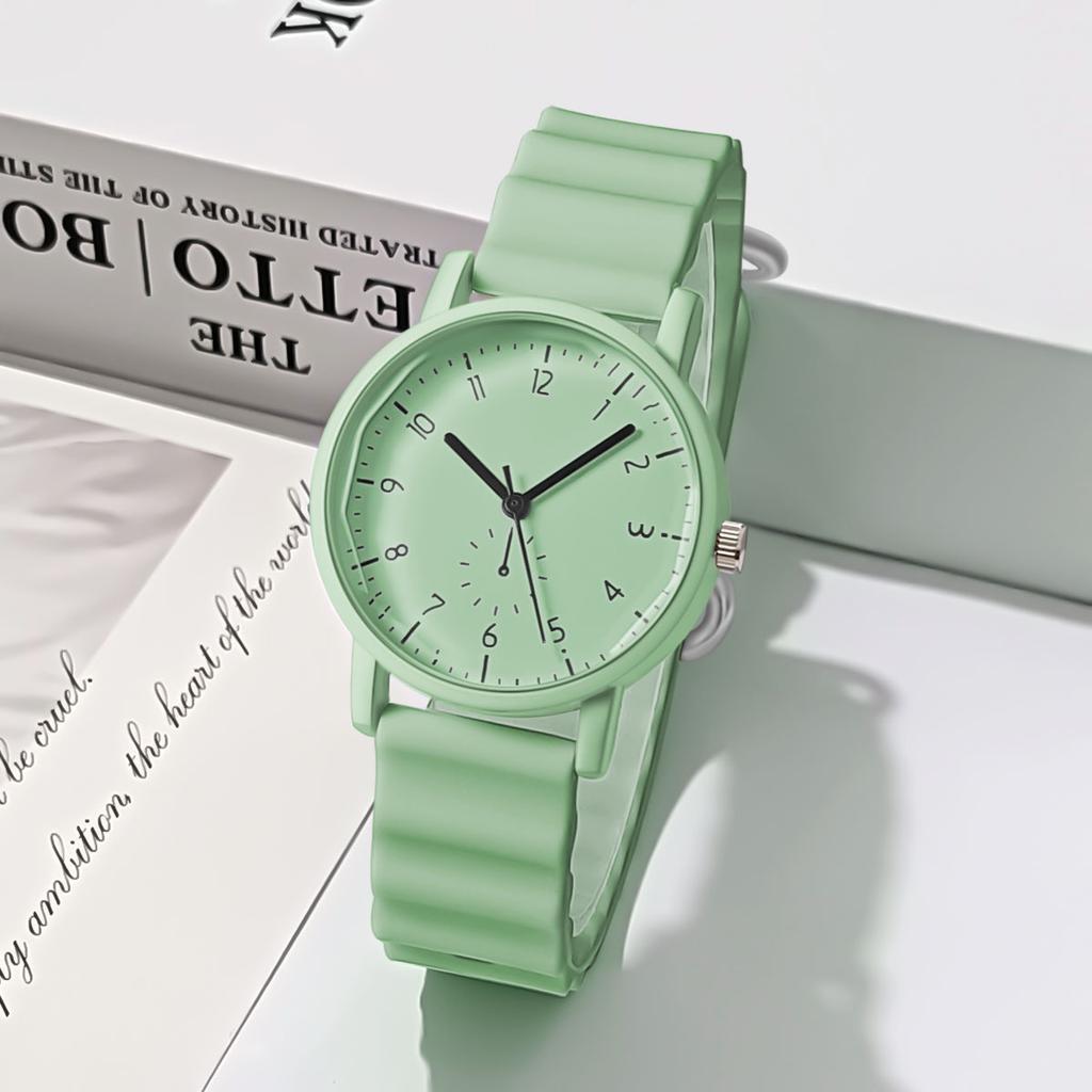 1pc-Jelly Color Round Shell Student Sports Creative Wave Shaped Quartz Watch Ins Wind
