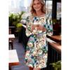 Ladies Elegant Fashion Simple Formal Casual Daily Office Party Round Neck Long Sleeve Flower Print Dress