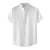 Men's Summer Casual Fashion Solid Color Cotton Linen Top Stand Collar Short Sleeve Shirt