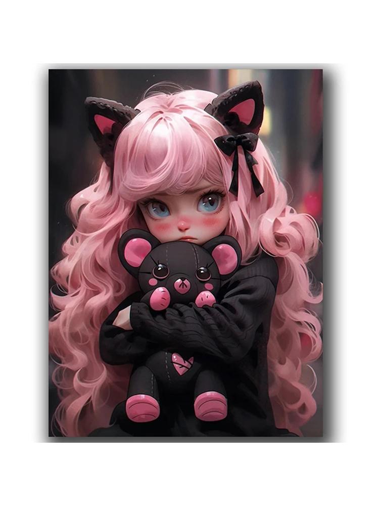 Bear Girl Diamond Painting New 2024 Diy Full Square Round Diamond Mosaic Embroidery Cartoon Gothic Fantasy Art Home Decoration