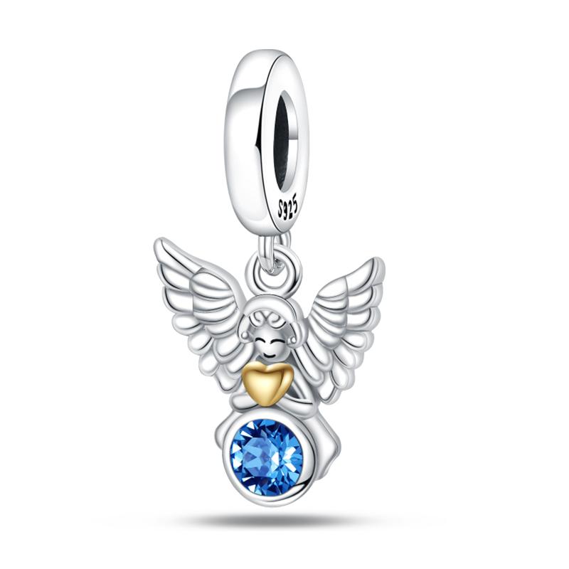925 Silver Guardian Angel Charms Beads Angel Wings Drunk Angel DIY Bracelet Jewelry Gift for Birthday Lucky