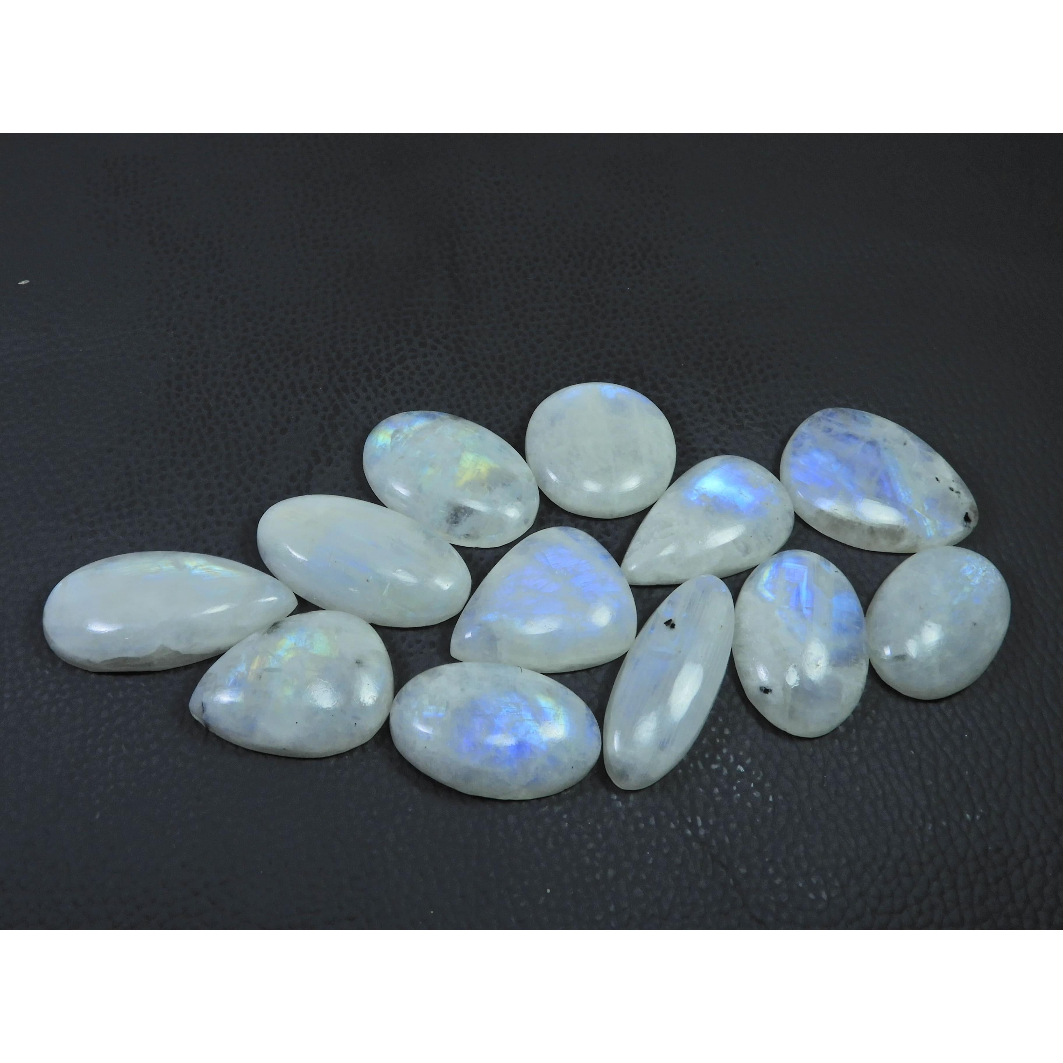

27-31MM Natural Rainbow Moonstone Mix Cabochon Loose Gemstone 12 Pcs Lot C-529