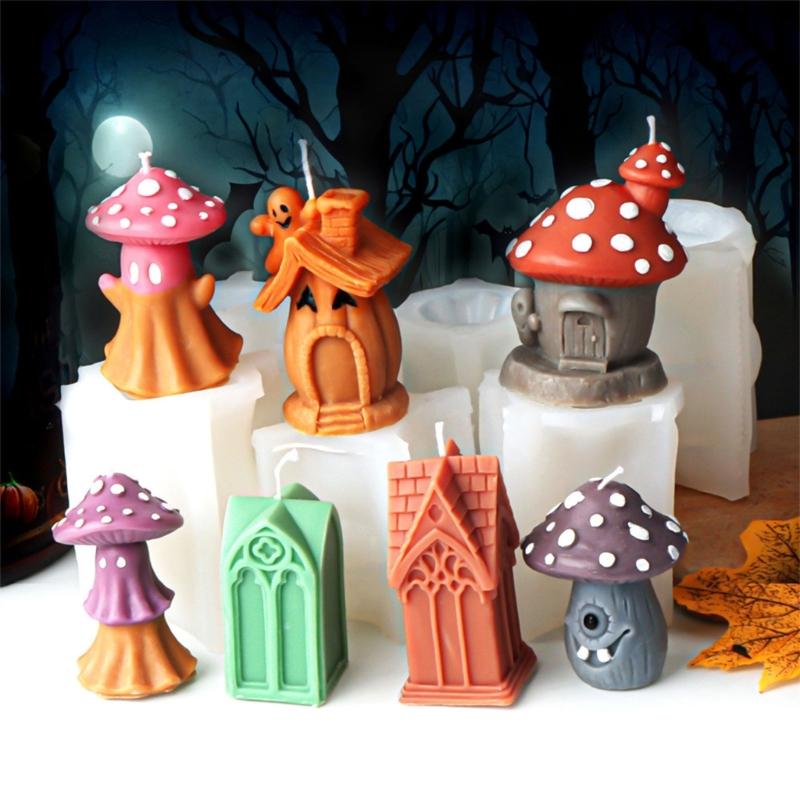 Halloween Silicone Moulds Mushroom House Candle Molds Scented Candle Molds Craft Supplies for Halloween Decorations