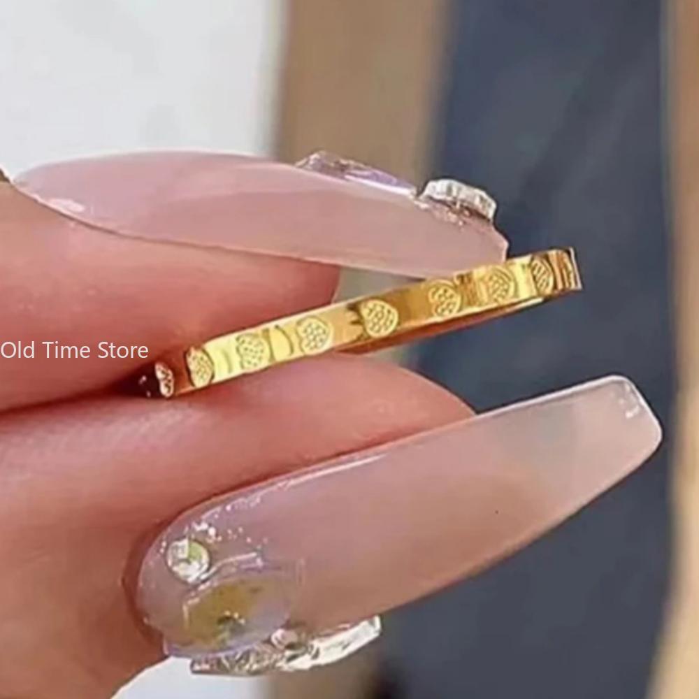 Golden Stainless Steel 2mm Heart Rings Women Size 5/6/7/8/9/10# Thin Finger Ring Wedding Band Engagement Jewelry Girlfriend Gift
