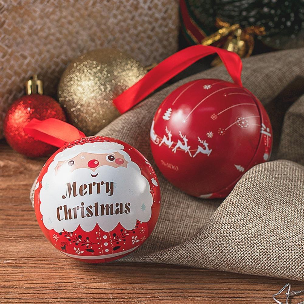 

Pendants Xmas Hanging Ornament Tinplate Candy Ball Christmas Ball Ornaments Candy Ball Box Jar Hanging Decorations Fillable Xmas