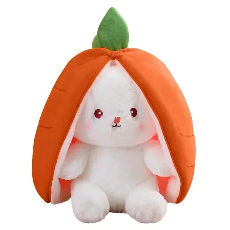 25cm Cute Strawberry Carrot Rabbit Plush Toy Stuffed Creative Into Fruit Transform Baby Cuddly Bunny Doll for Kid Birthday Gift
