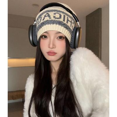 Letter Cold Hat Women's Big Head Circumference Knitted Hat Autumn and Winter Stacking Hat Warm Outdoor Street Autumn