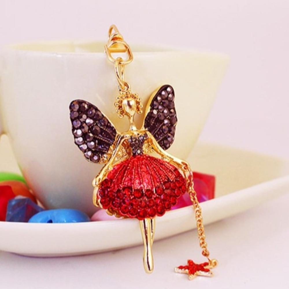 Metal Ballet Girl Keychain Exquisite Car Key Ring Sweet Rhinestone Girl Pendant  Gifts