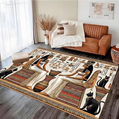 Egyptian Queen And Cats Print Carpet Plush Flannel Rug Living Room Bedroom Home Decor Area Rug Non Slip Floor Mat