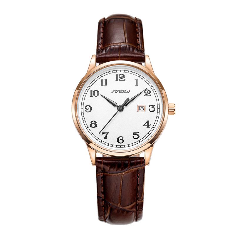Dámské retro hodinky s koženým řemínkem, vodotěsné, s kalendářem - Model 9872